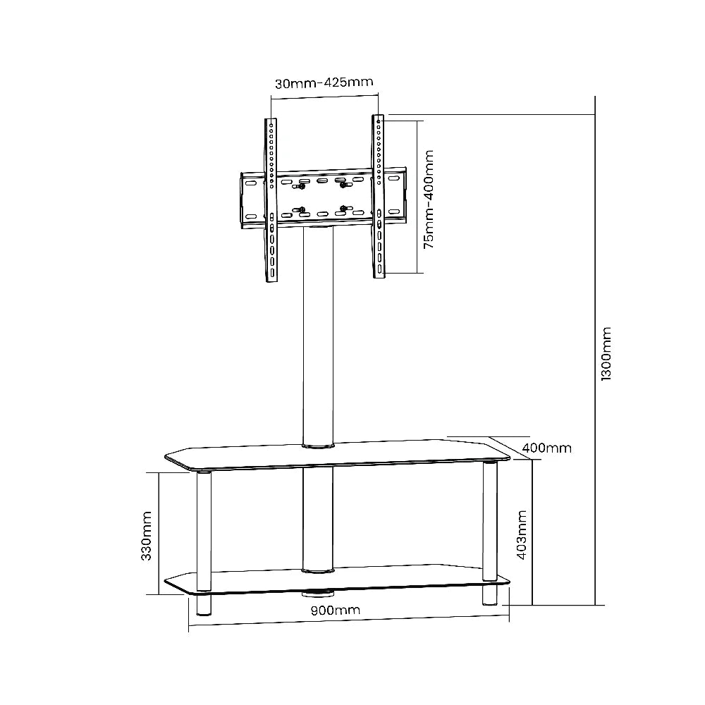 2 Layer Glass & Metal TV Stand For 23″-47″ TVs