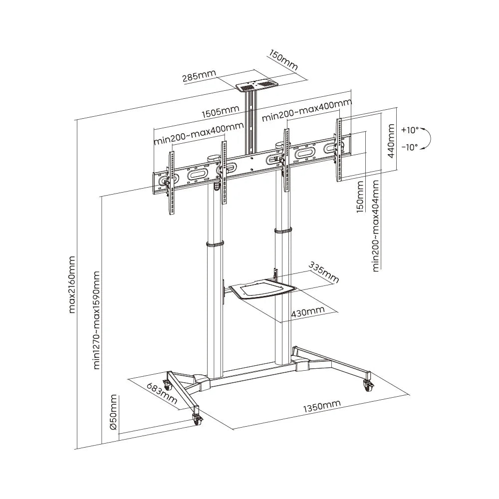 Dual Screen Mobile TV Cart for 35″-45″