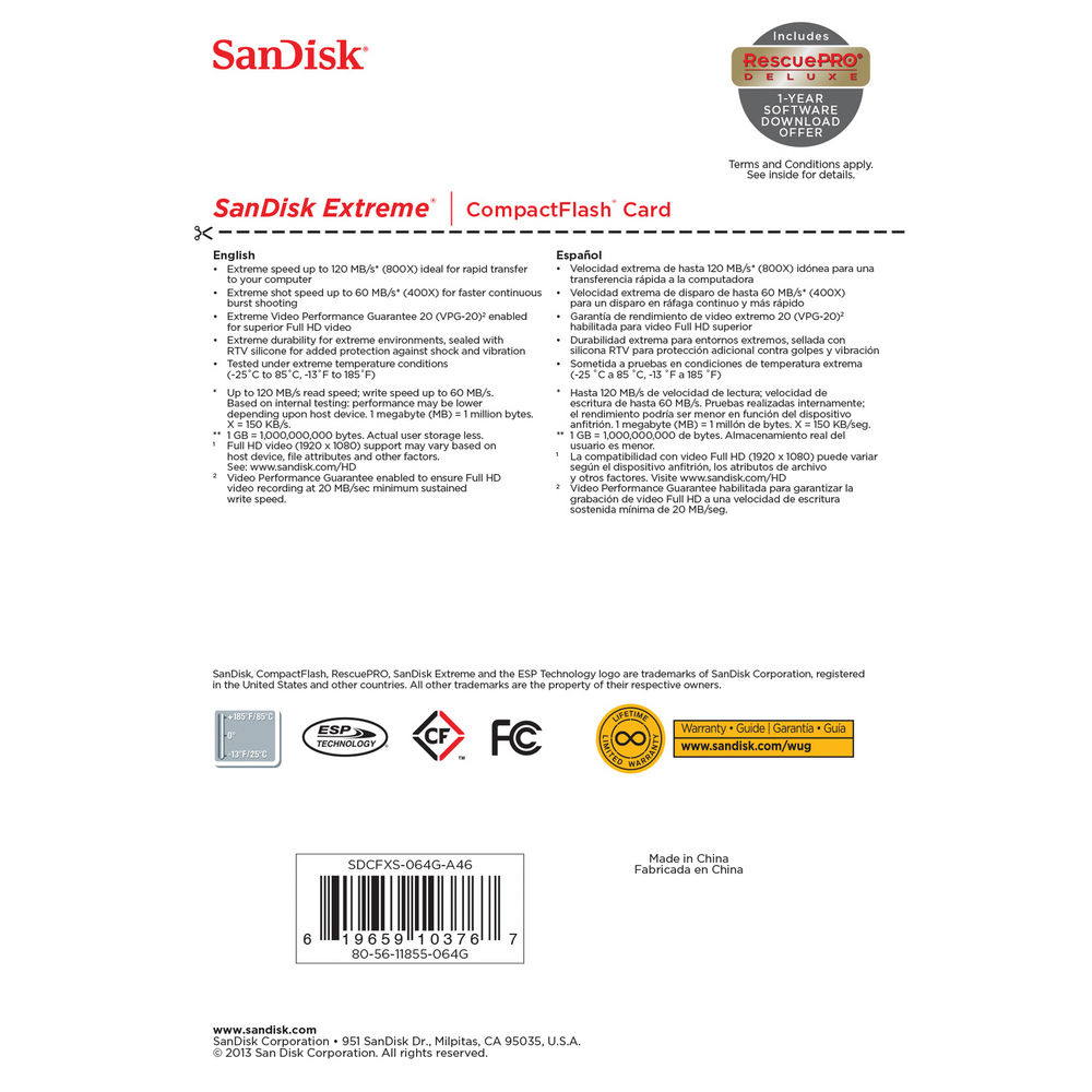 Extreme 64GB Compact Flash CF Memory Card