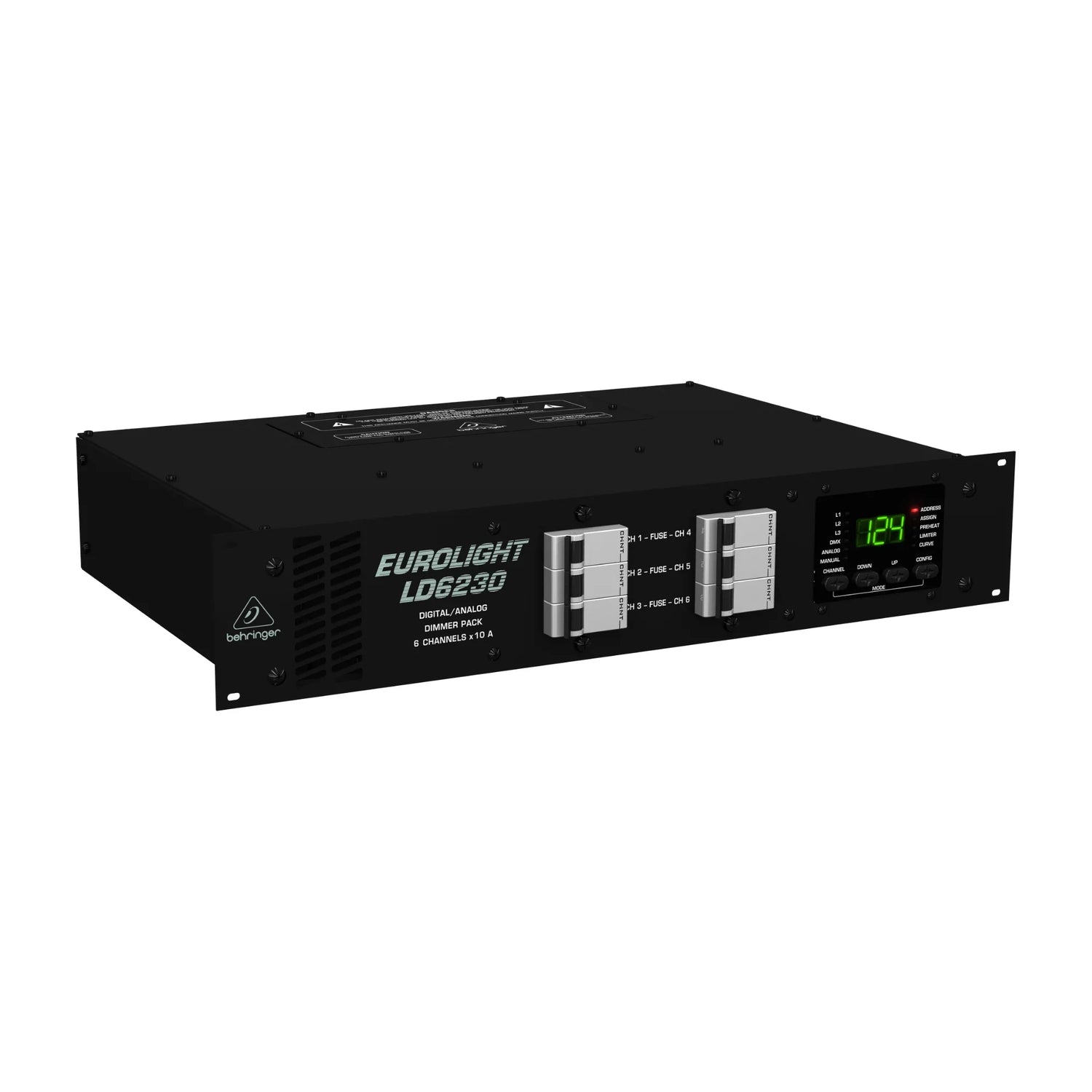 Behringer Eurolight LD6230 digital analog dimmer pack with LED display and fuse holders