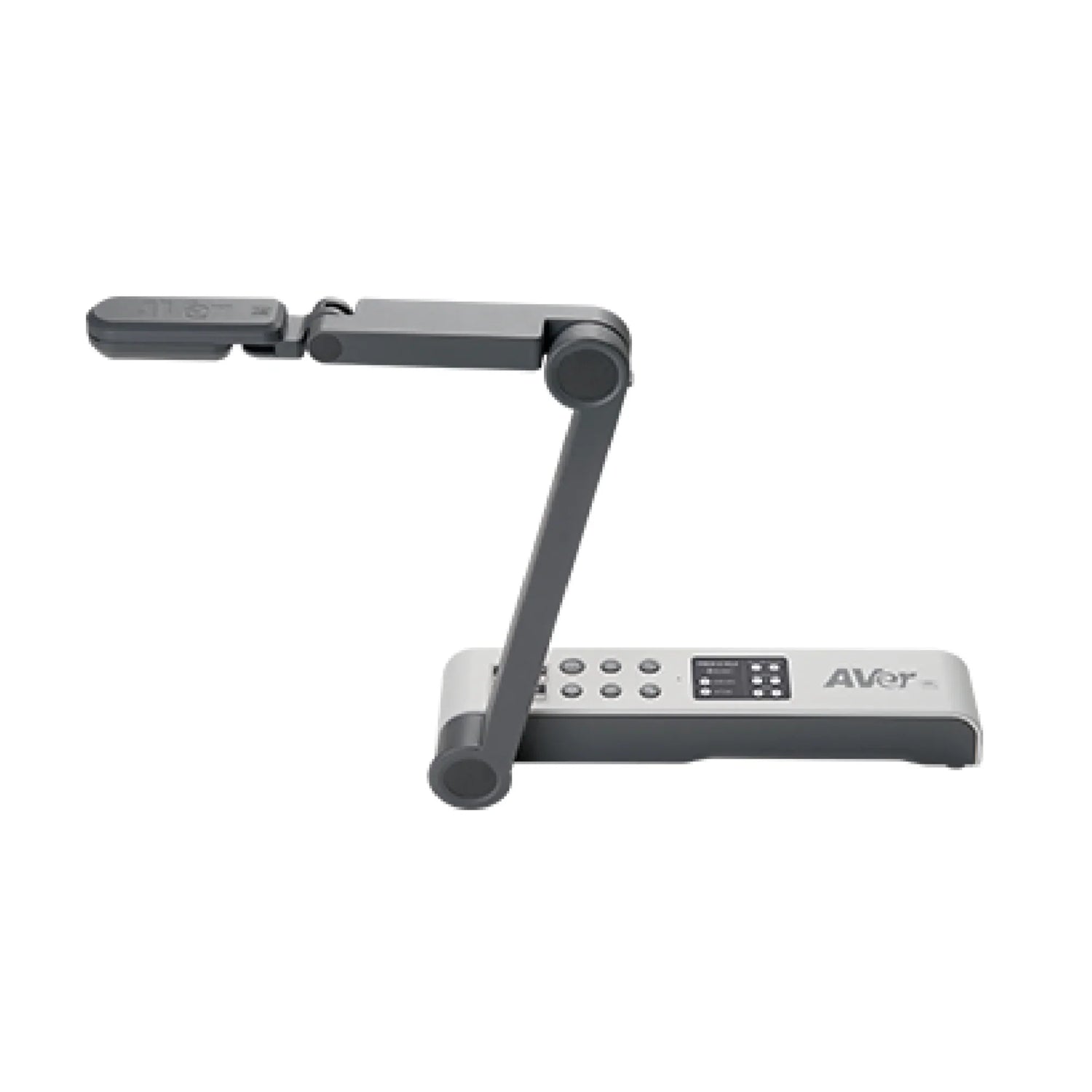 AVer foldable document camera with adjustable arm and control buttons on base