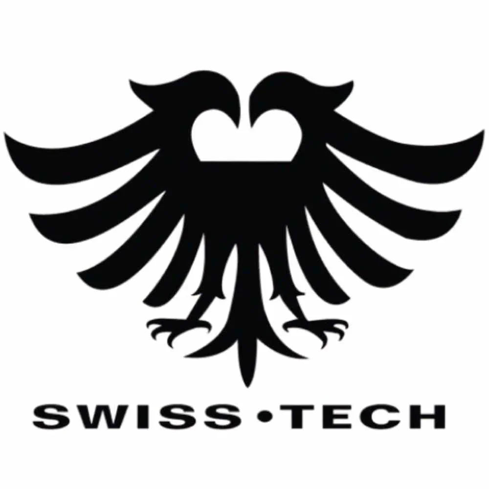 Black Swiss Tech logo with stylized double-headed eagle on white background