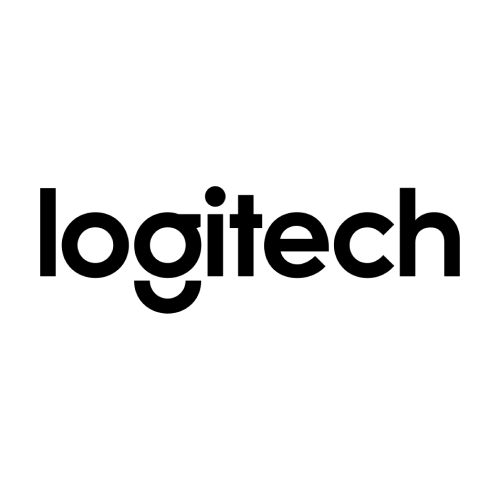 Logitech logo in white on black background, representing tech and computer accessories brand