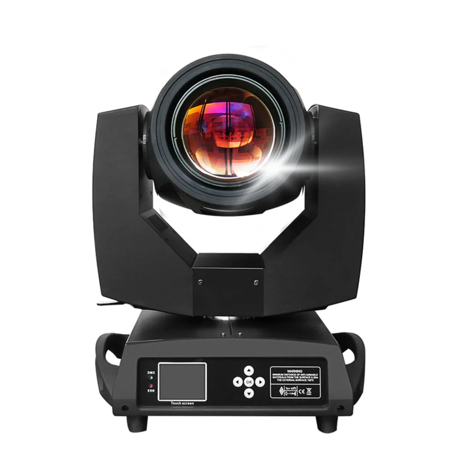 Black professional moving head stage light with large lens and control panel