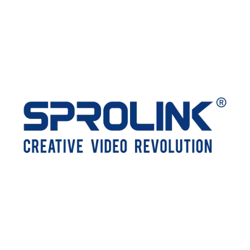 SPROLINK blue logo with tagline Creative Video Revolution on black background