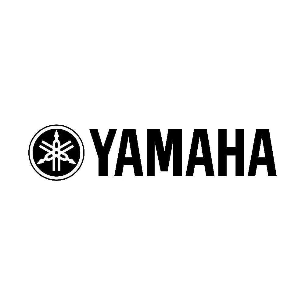 Black Yamaha logo with tuning forks emblem on white background