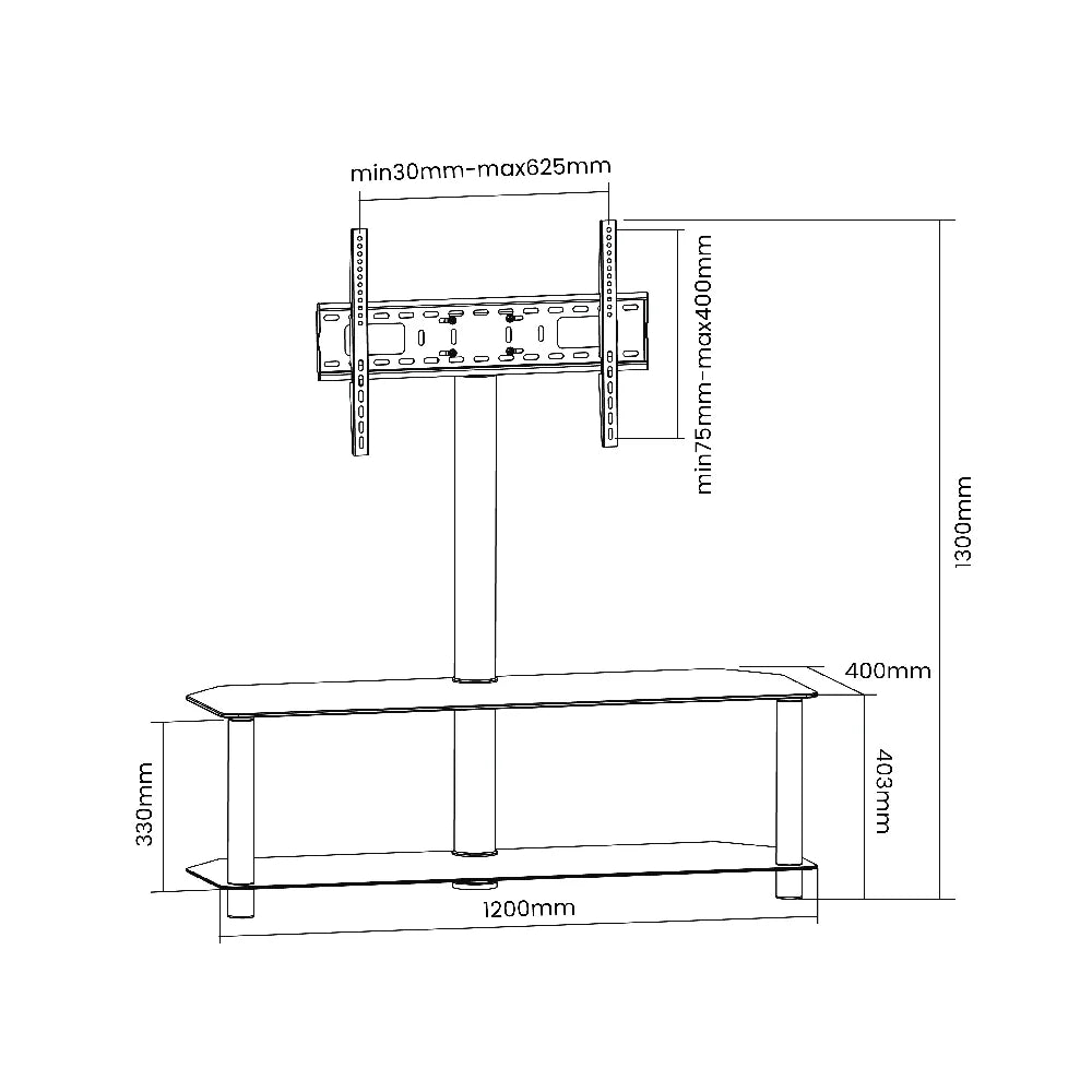 2 Layer Glass & Metal TV Stand For 32″-55″ TVs
