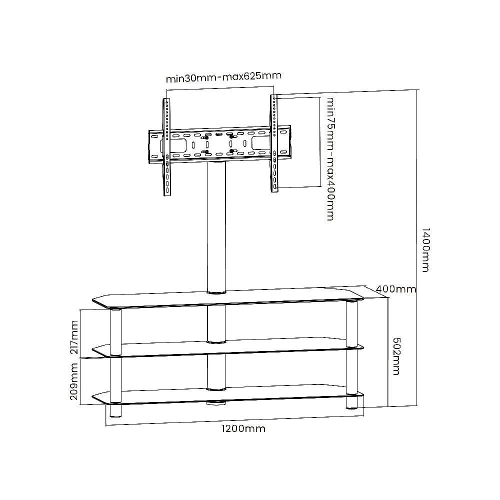3 Layer Glass & Metal TV Stand For 32″-55″ TVs
