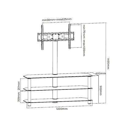 3 Layer Glass & Metal TV Stand For 32″-55″ TVs