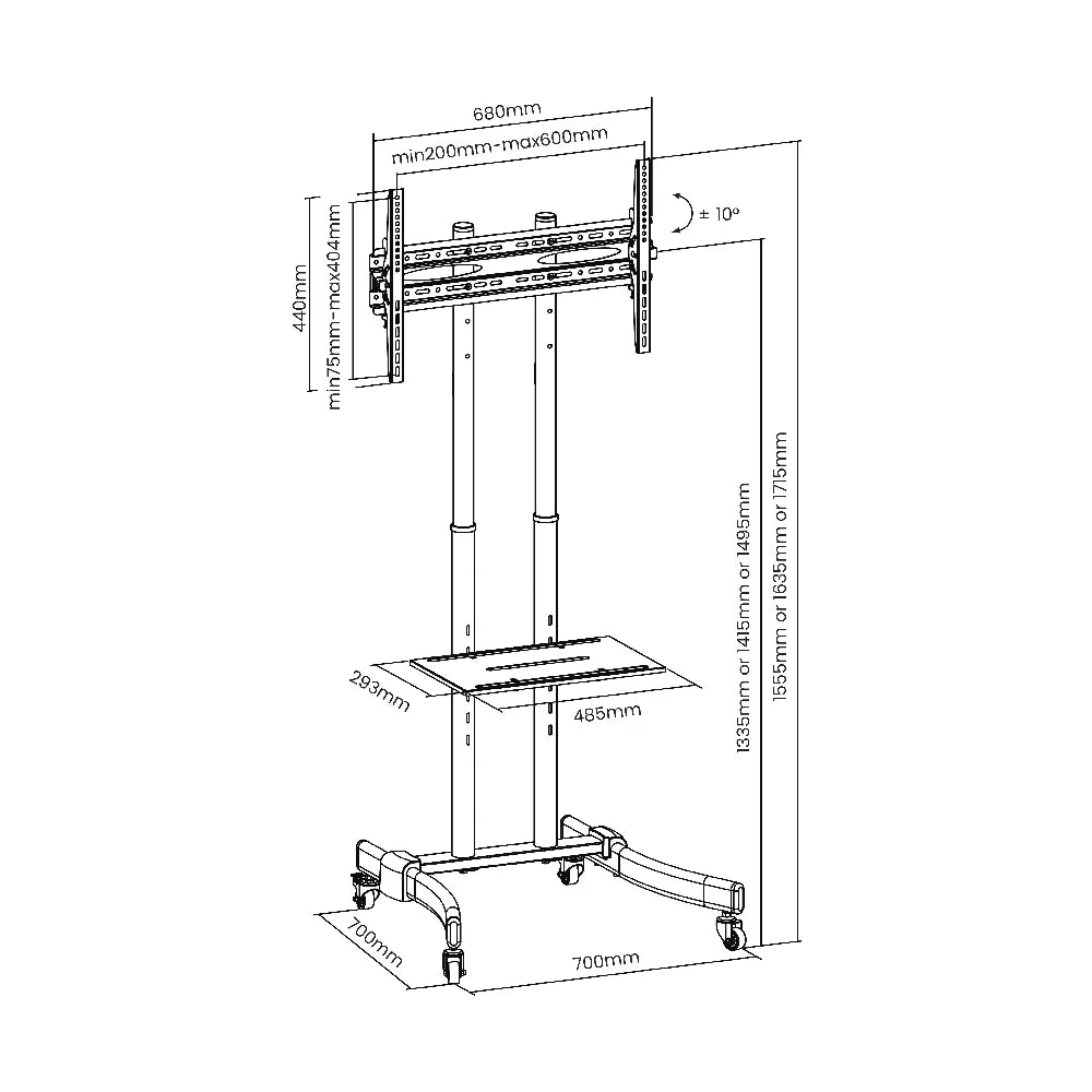 Compact Mobile TV Stand/Cart For 37-70″