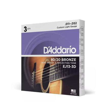 3 Pack EJ 80/20 Bronze Acoustic Guitar Strings EJ13-3D Custom Light (11-52)