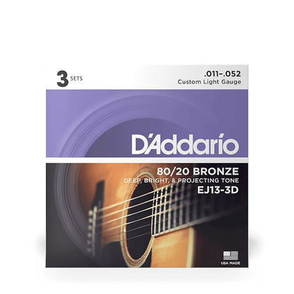 3 Pack EJ 80/20 Bronze Acoustic Guitar Strings EJ13-3D Custom Light (11-52)