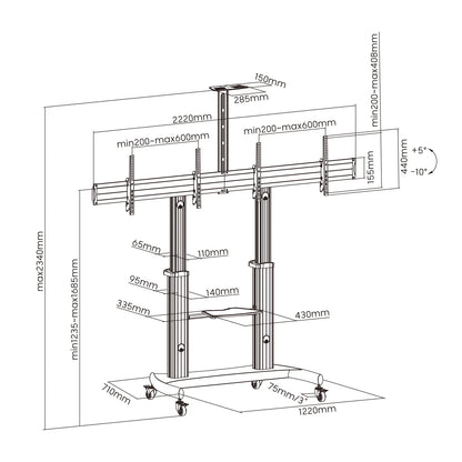 Dual Screen Alum Height Adjustable TV Stand for 37″-60″