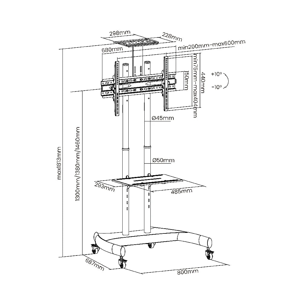 Height Adjustable Mobile TV Cart For 37″ – 70″