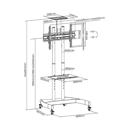 Height Adjustable Mobile TV Cart For 37″ – 70″