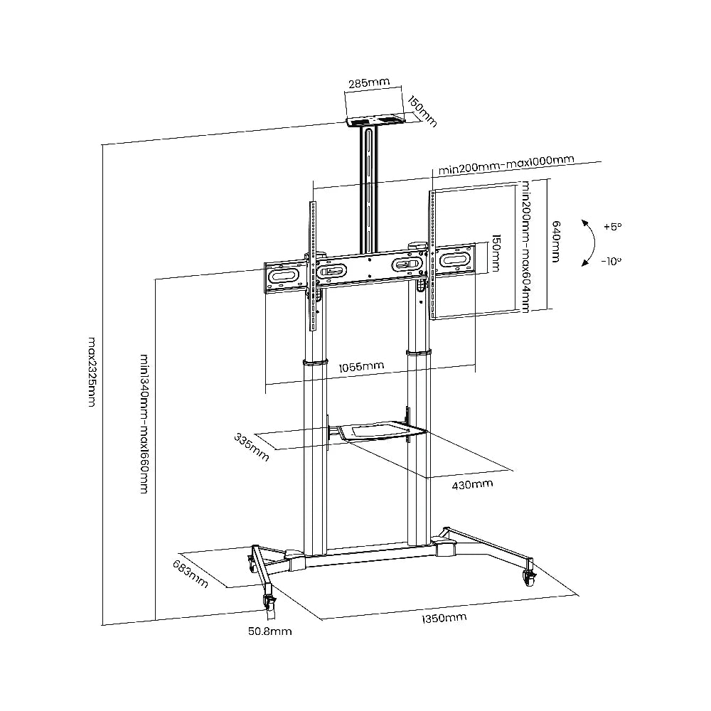 Height Adjustable Telescopic Mobile TV Cart For 60″-100″