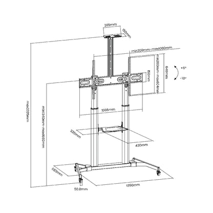Height Adjustable Telescopic Mobile TV Cart For 60″-100″