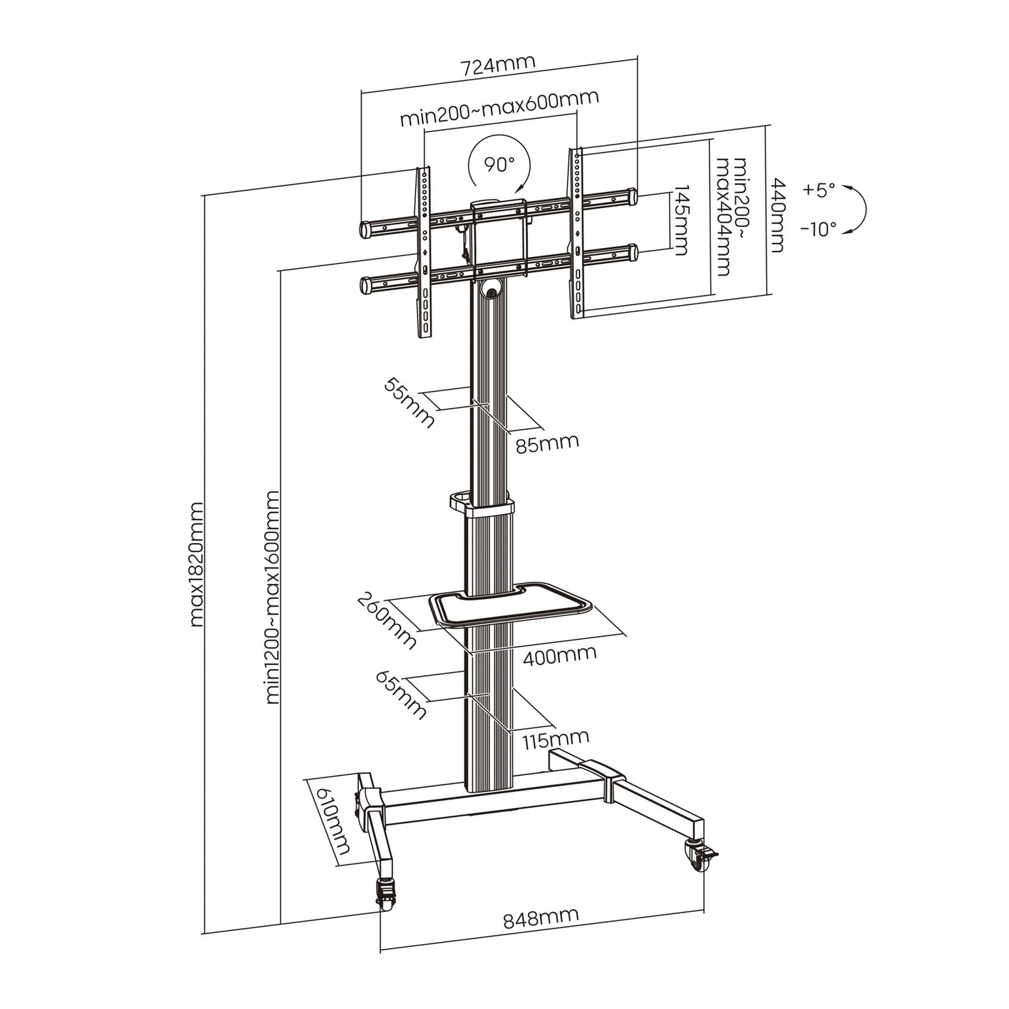 True Vision Alum Rotating TV Cart For 37″- 86″